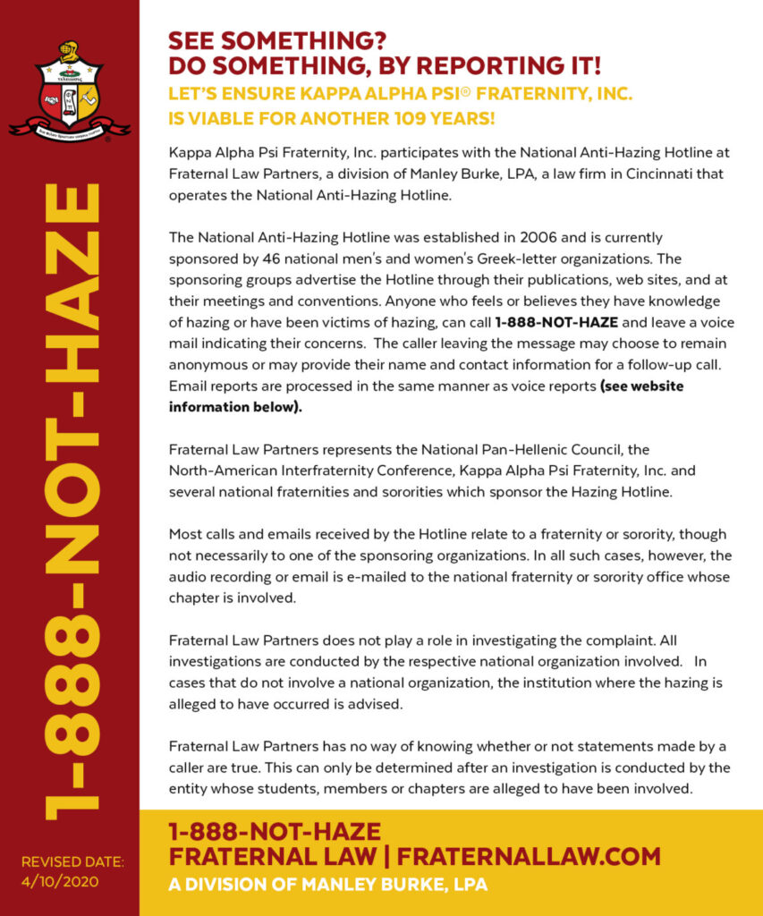 National Anti-Hazing Hotline flier — call 1-888-NOT-HAZE to report hazing