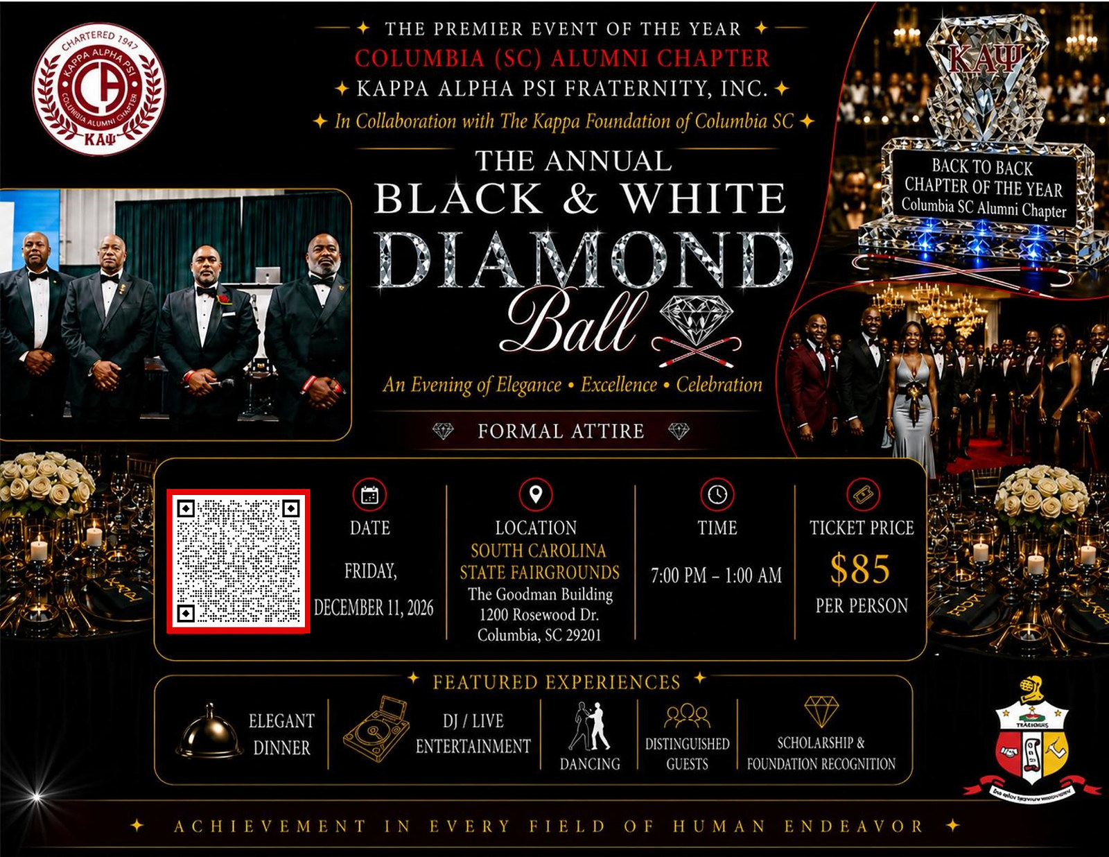 Black & White Diamond Ball flyer — Friday, December 11, 2026, The Goodman Building, South Carolina State Fairgrounds